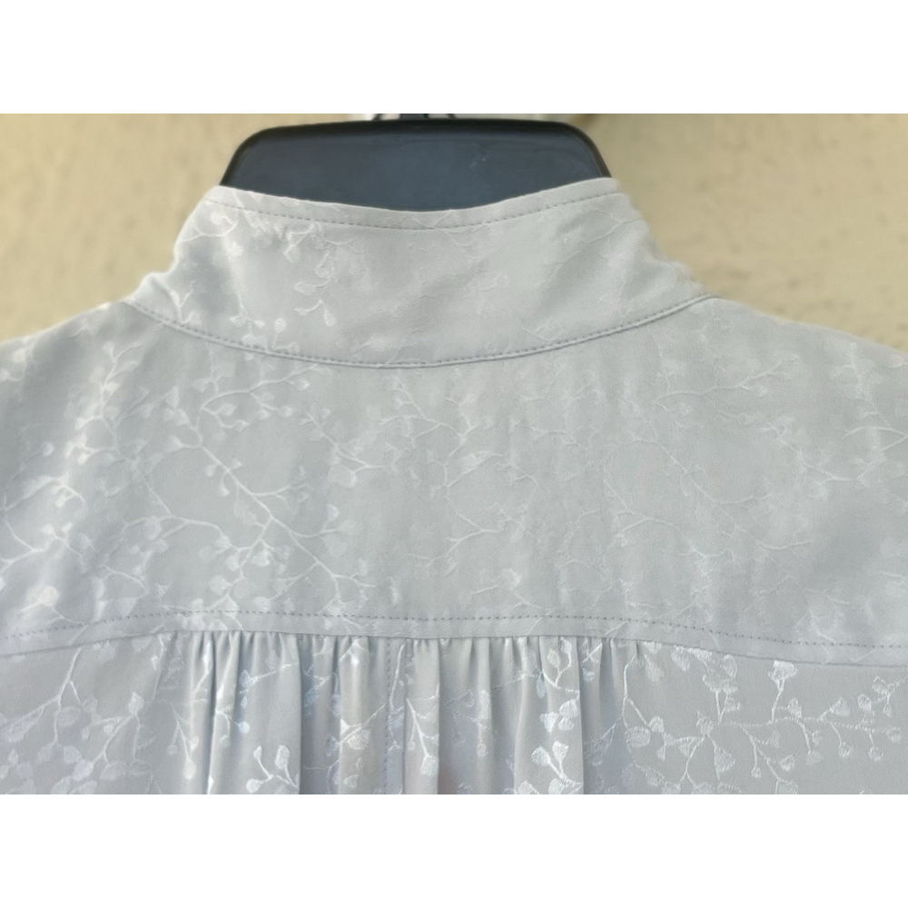 NWT Frame Gillian Denim Blue Silk Puff Sleeve Blouse Size Small Petite Pastel - Picture 5 of 7